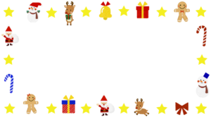 クリスマス枠素材・メッセージカード　サンタとトナカイとプレゼント